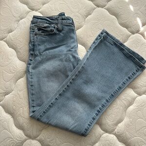 blue low rise flare jeans